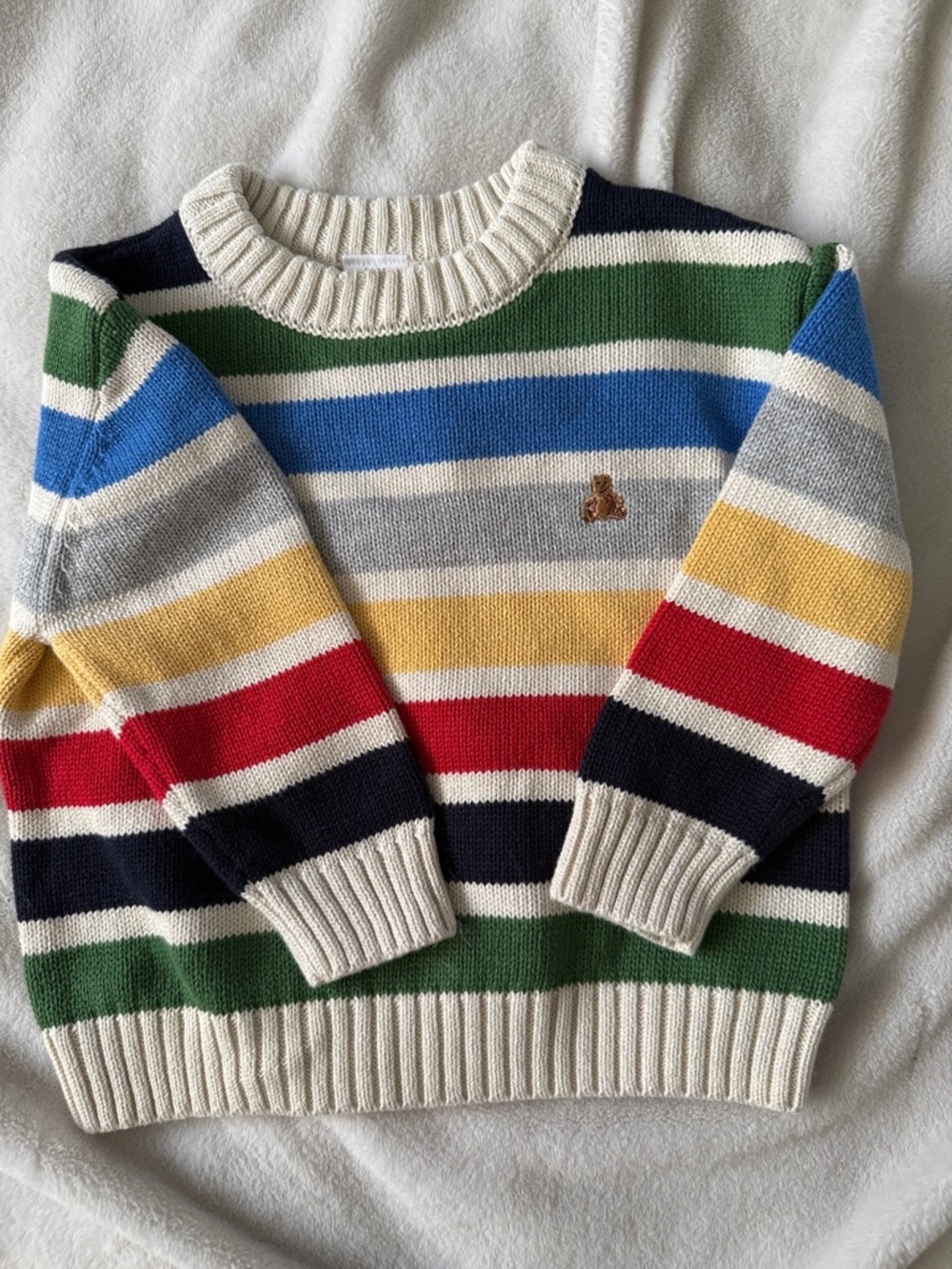GAP Cream Sweater with Green, Blue, Yellow, Red & Navy Stripes